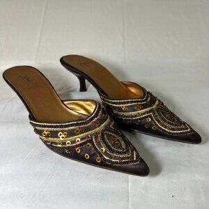 Starlet Star Jones Women's Shoes 7 Mule Pump Brown Sequined Evening Prom Formal